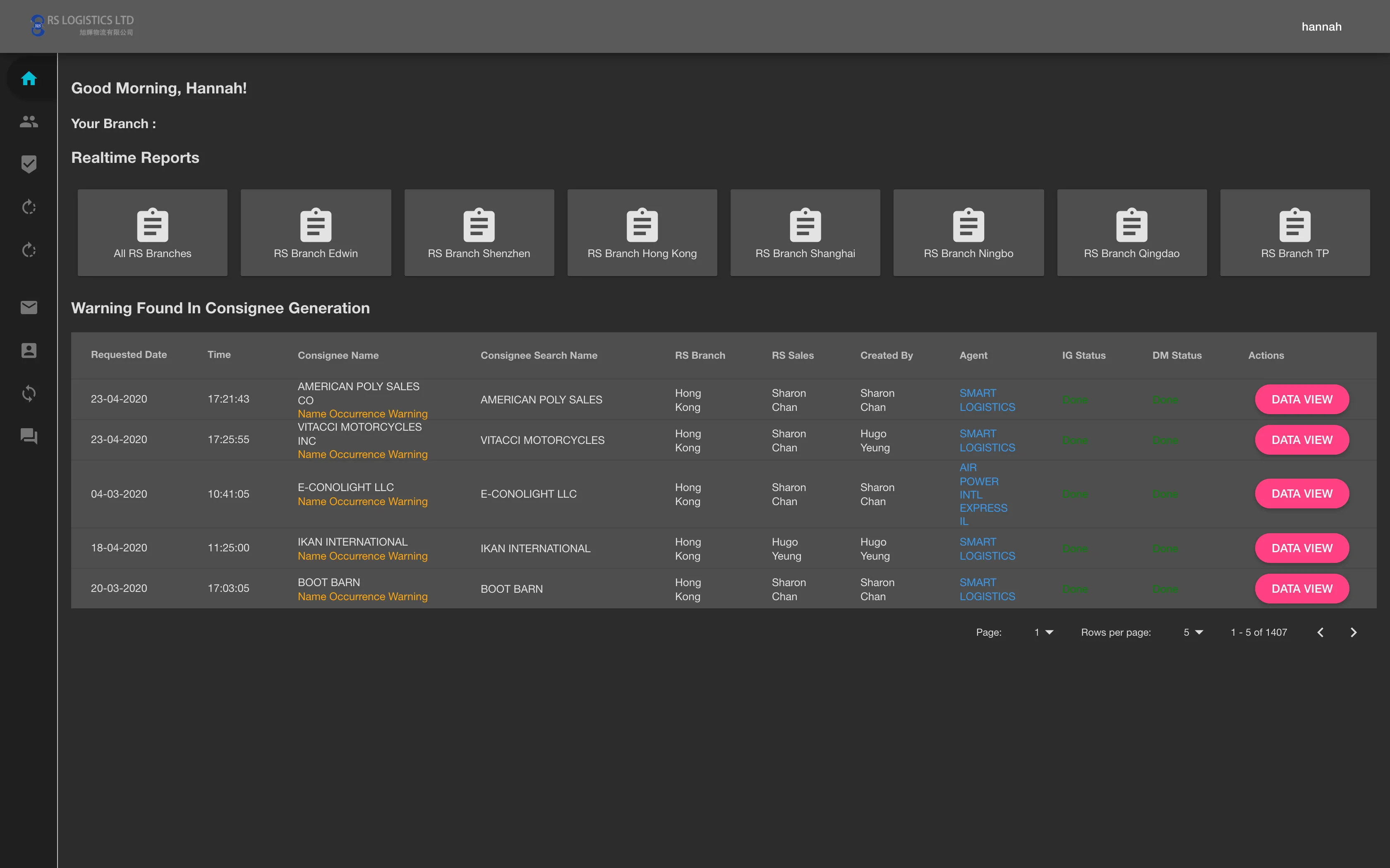 Customised CRM System screen 1