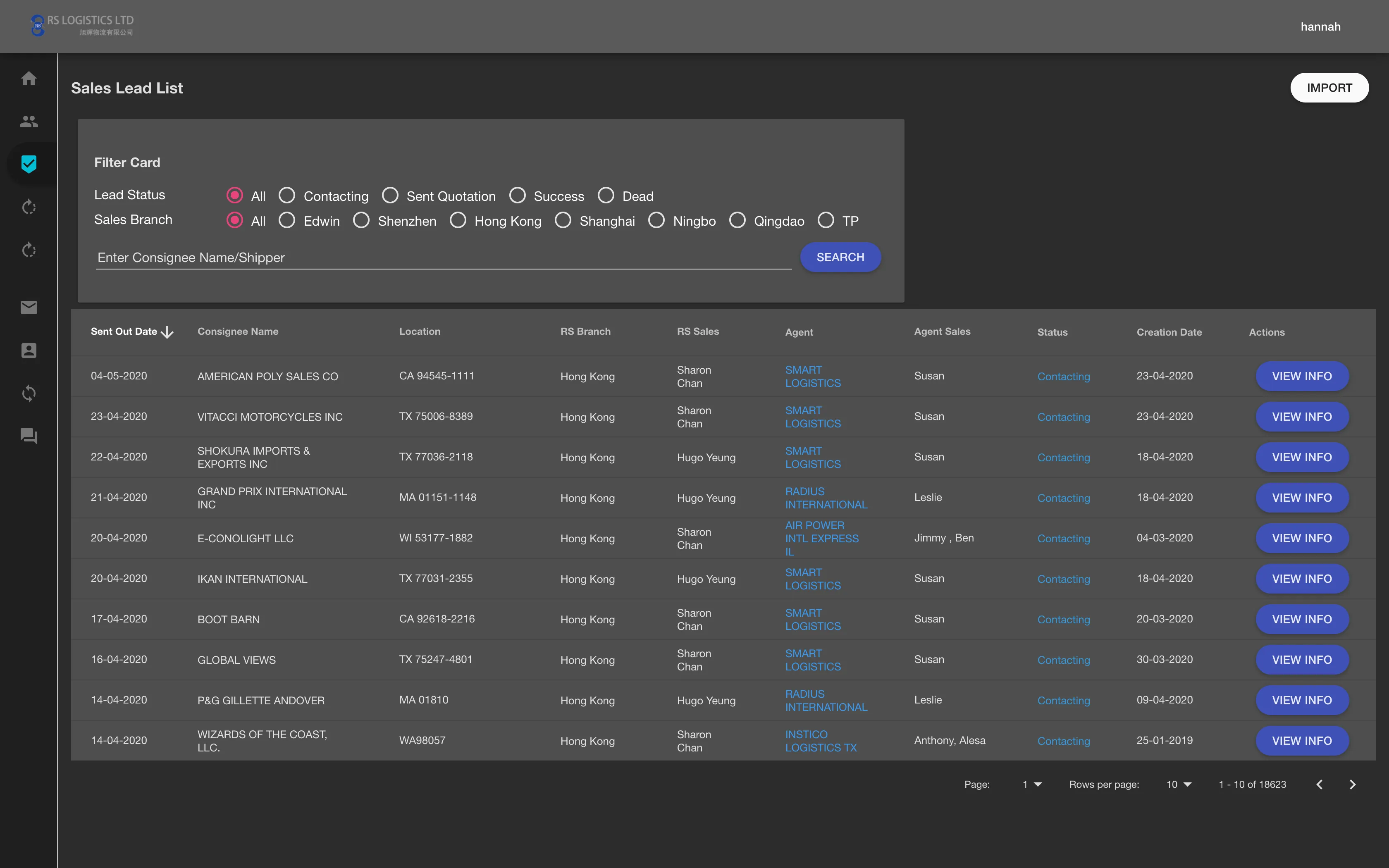 Customised CRM System screen 3
