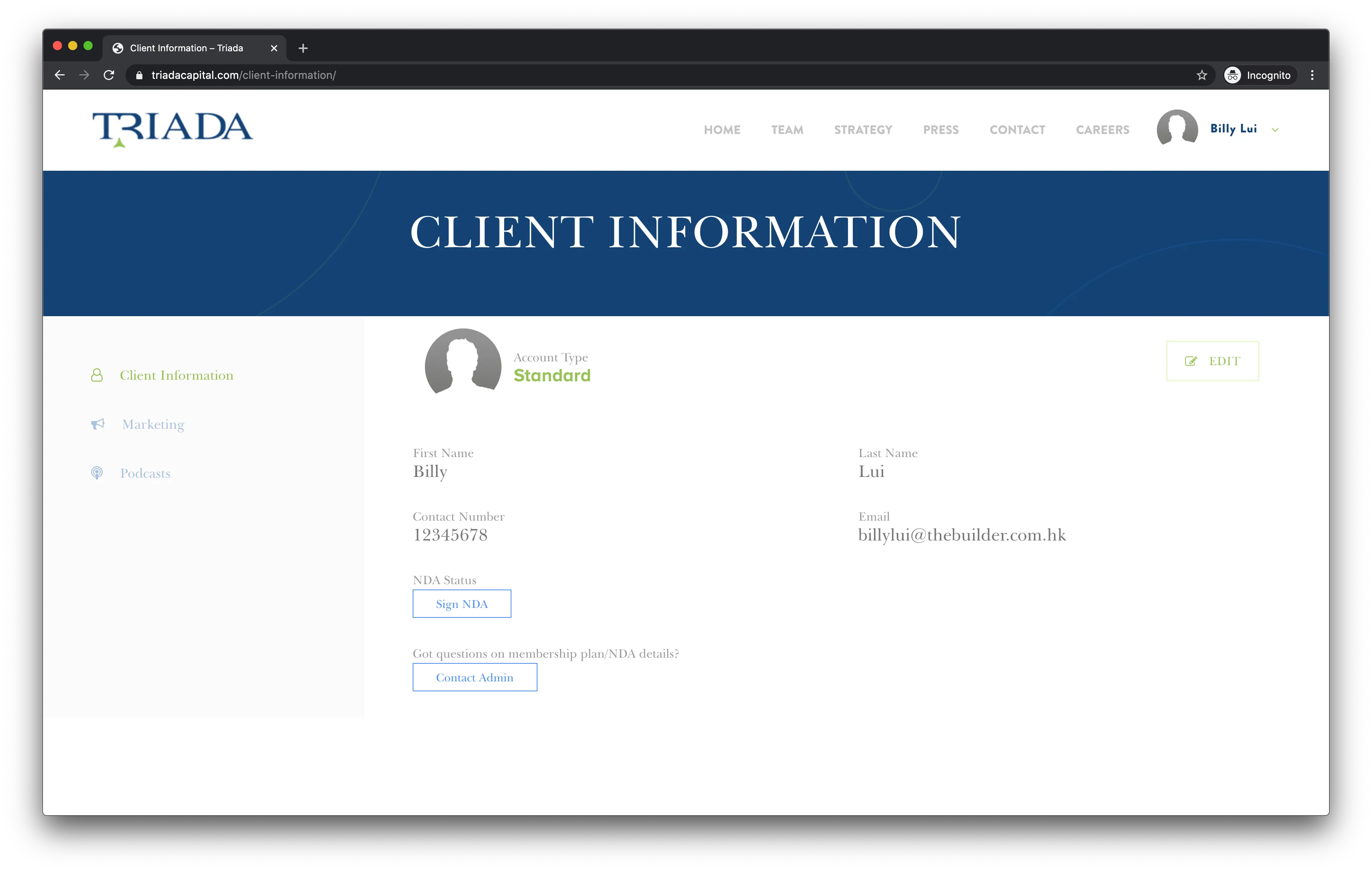 Client Management System screen 3