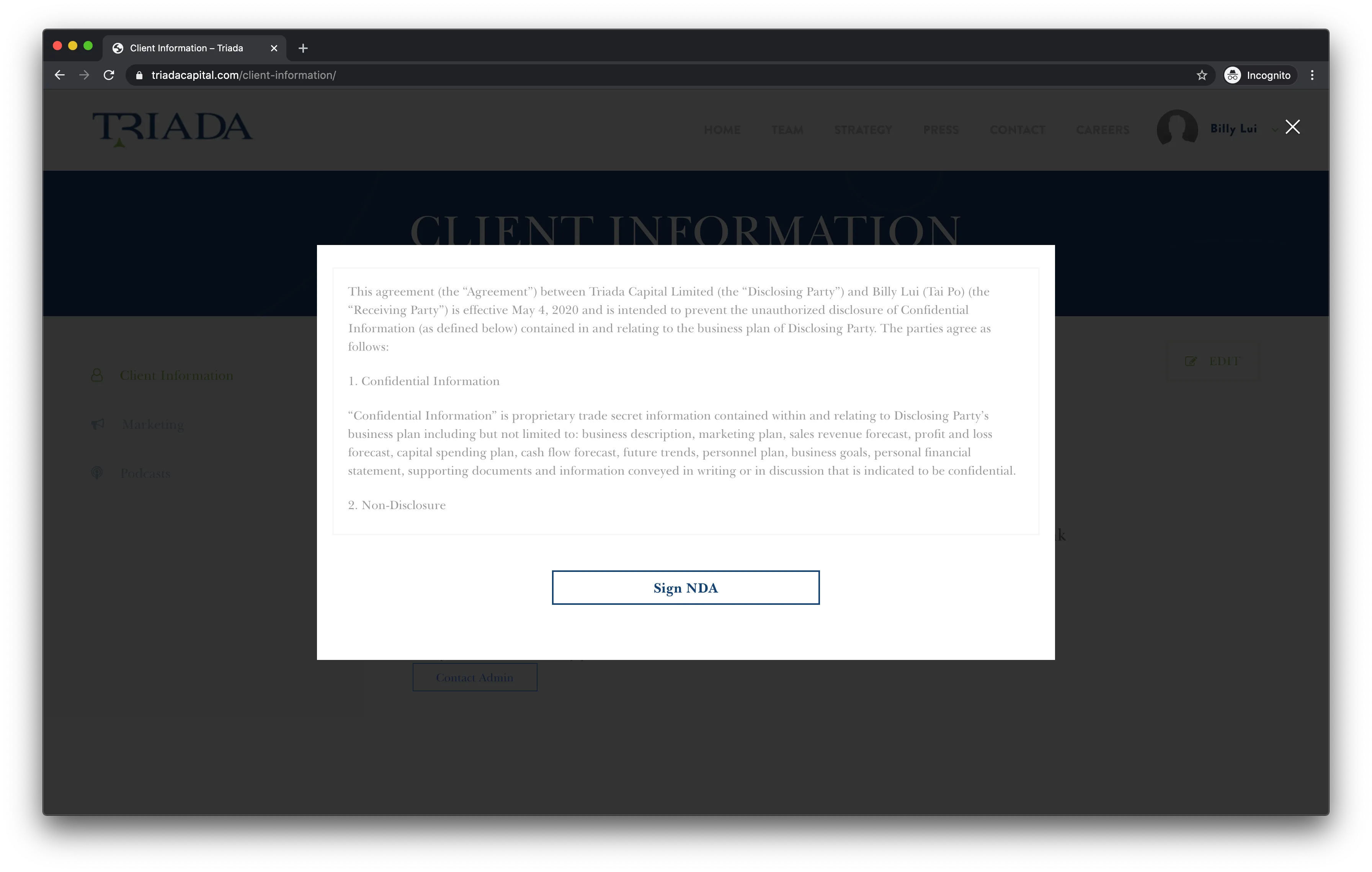 Client Management System screen 4