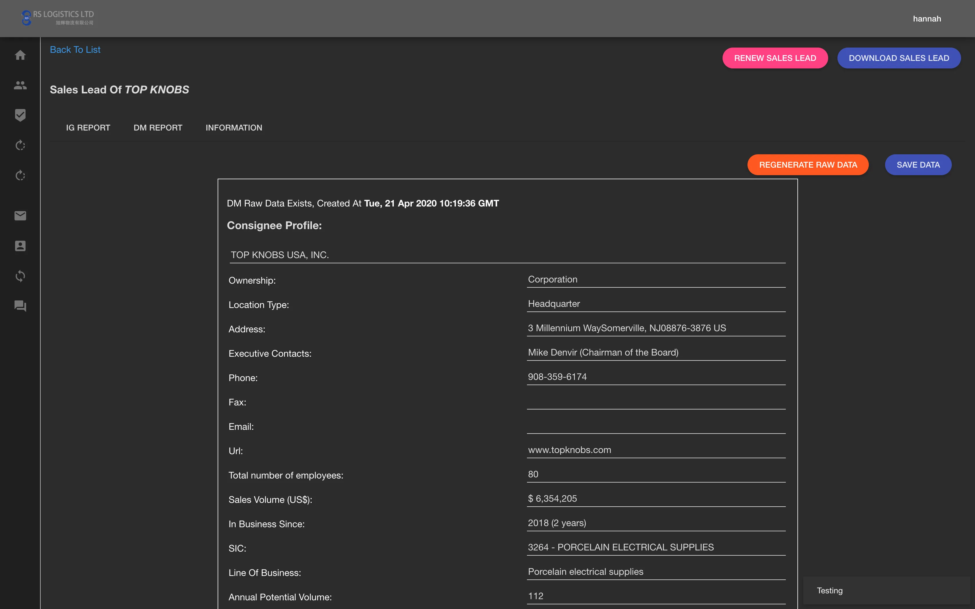 Customised CRM System screen 6